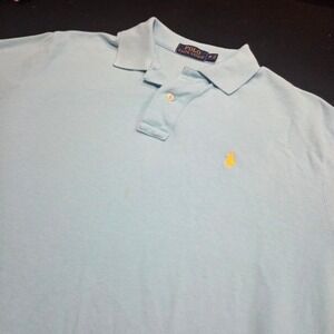 Polo Ralph Lauren Mens Light Blue Pique Cotton Polo Shirt Yellow Pony Size M
